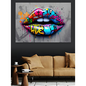 Grafiti Renkli Dudak Tasarımı Dekoratif Kanvas - Mdf Ahşap Tablo 70x100 cm