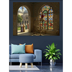 Vitraylı Pencerede Onarım Çalışması Dekoratif Kanvas - Mdf Ahşap Tablo 50x70 cm