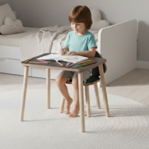 Montessori Çocuk Masası 1 Masa & 1 Antrasit Mickey Sandalye