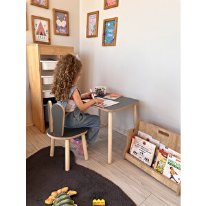 Montessori Çocuk Masası 1 Masa & 2 Bunny Sandalye Antrasit