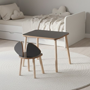 Montessori Çocuk Masası 1 Masa & 2 Mickey Sandalye Antrasit