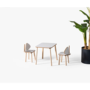 Montessori Çocuk Masası 1 Masa & 2 Mickey Sandalye Beyaz