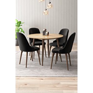 Adel Serisi 90x90 Atlantik Çam Mdf Mutfak Masa Takımı 4 Adet Sandalye Siyah
