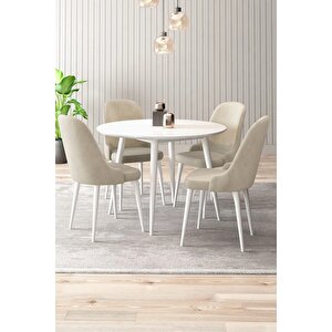 Adel Serisi Beyaz 90x90 Mdf Masa mutfak Masa Takımı,  yemek Odası Takımı 4 Adet Sandalye Krem