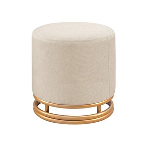 Nuvi Puf Gold Metal Çerçeveli  Keten Çok Amaçlı Dekoratif Oturak, Makyaj Oturağı,montajsız Puf Bench Krem