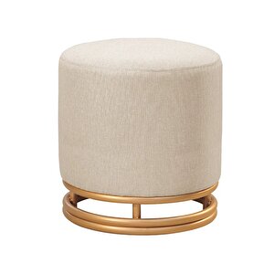 Nuvi Puf Gold Metal Çerçeveli  Keten Çok Amaçlı Dekoratif Oturak, Makyaj Oturağı,montajsız Puf Bench Krem