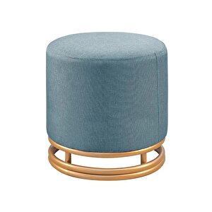 Nuvi Puf Gold Metal Çerçeveli  Keten Çok Amaçlı Dekoratif Oturak, Makyaj Oturağı,montajsız Puf Bench Füme