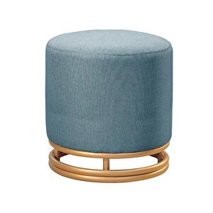 Nuvi Puf Gold Metal Çerçeveli  Keten Çok Amaçlı Dekoratif Oturak, Makyaj Oturağı,montajsız Puf Bench Füme