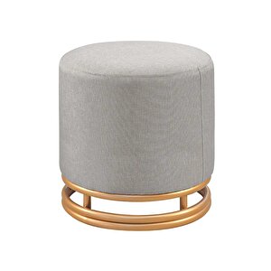 Nuvi Puf Gold Metal Çerçeveli  Keten Çok Amaçlı Dekoratif Oturak, Makyaj Oturağı,montajsız Puf Bench Antrasit