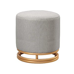 Nuvi Puf Gold Metal Çerçeveli  Keten Çok Amaçlı Dekoratif Oturak, Makyaj Oturağı,montajsız Puf Bench Antrasit