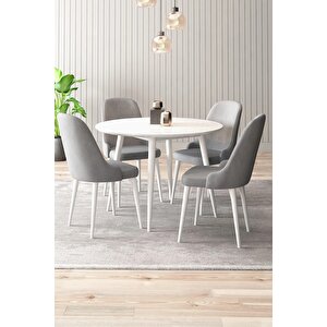 Adel Serisi Beyaz 90x90 Mdf Masa mutfak Masa Takımı,  yemek Odası Takımı 4 Adet Sandalye Gri