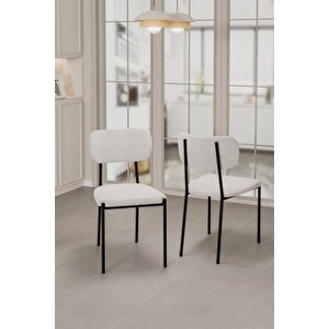 Nexa Siyah Metal Ayaklı 70x120 Sabit Masa Yemek Odası Takımı, Mutfak Takımı 4 Adet Sandalye Krem