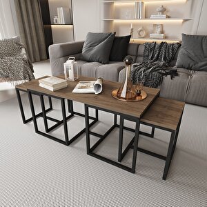 Nest 2+1 Sehpa Seti Siyah - Kahverengi