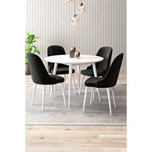 Adel Serisi Beyaz 90x90 Mdf Masa mutfak Masa Takımı,  yemek Odası Takımı 4 Adet Sandalye Siyah