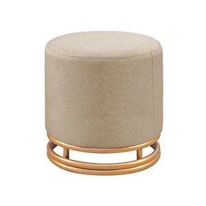 Nuvi Puf Gold Metal Çerçeveli  Keten Çok Amaçlı Dekoratif Oturak, Makyaj Oturağı,montajsız Puf Bench Cappuccino