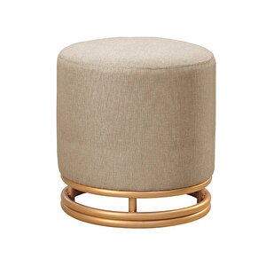Nuvi Puf Gold Metal Çerçeveli  Keten Çok Amaçlı Dekoratif Oturak, Makyaj Oturağı,montajsız Puf Bench Cappuccino