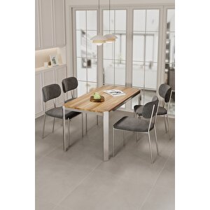 Nexa Demir Metal Ayaklı 70x120 Sabit Masa Yemek Odası Takımı, Mutfak Takımı 4 Adet Sandalye Antrasit