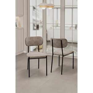 Nexa Siyah Metal Ayaklı 70x120 Sabit Masa Yemek Odası Takımı, Mutfak Takımı 4 Adet Sandalye Cappuccino