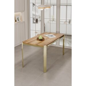Nexa Metal Ayaklı 70x120 Sabit Ahşap Üst Kalite Mutfak Masası, Yemek Masası, Salon Masası Gold