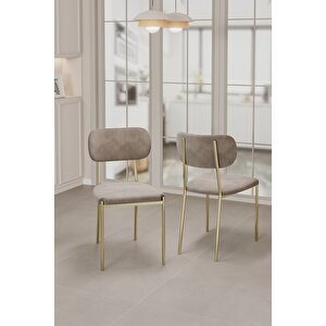 Nexa Altın Metal Ayaklı 70x120 Sabit Masa Yemek Odası Takımı, Mutfak Takımı 4 Adet Sandalye Cappuccino