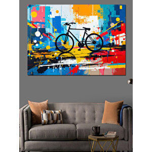 Soyut Renkli Bisiklet İllüstrasyonu Dekoratif Kanvas - Mdf Ahşap Tablo 100x140 cm