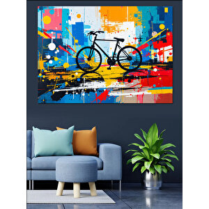 Soyut Renkli Bisiklet İllüstrasyonu Dekoratif Kanvas - Mdf Ahşap Tablo