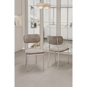 Nexa Demir Metal Ayaklı 70x120 Sabit Masa Yemek Odası Takımı, Mutfak Takımı 4 Adet Sandalye Cappuccino