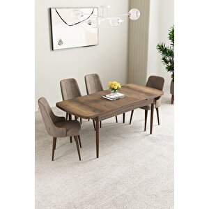 Clara Barok Desen 80x132 Açılabilir Mdf Masa Yemek Odası Takımı,mutfak Takımı 4 adet Sandalye Cappuccino