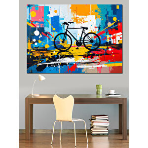 Soyut Renkli Bisiklet İllüstrasyonu Dekoratif Kanvas - Mdf Ahşap Tablo 70x100 cm