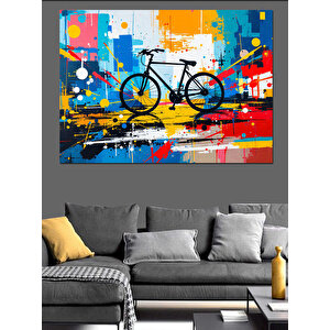 Soyut Renkli Bisiklet İllüstrasyonu Dekoratif Kanvas - Mdf Ahşap Tablo 70x100 cm