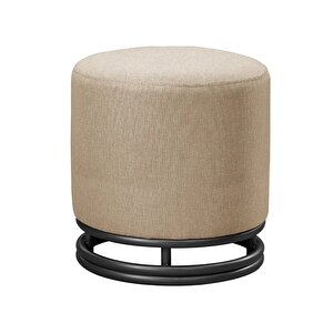 Nuvi Puf Siyah Metal Çerçeveli  Keten Çok Amaçlı Dekoratif Oturak, Makyaj Oturağı,montajsız Puf Bench Cappuccino