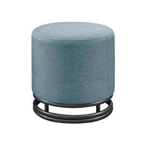 Nuvi Puf Siyah Metal Çerçeveli  Keten Çok Amaçlı Dekoratif Oturak, Makyaj Oturağı,montajsız Puf Bench Füme
