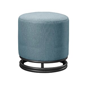 Nuvi Puf Siyah Metal Çerçeveli  Keten Çok Amaçlı Dekoratif Oturak, Makyaj Oturağı,montajsız Puf Bench Füme