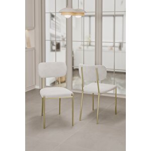 Nexa Altın Metal Ayaklı 70x120 Sabit Masa Yemek Odası Takımı, Mutfak Takımı 4 Adet Sandalye Krem