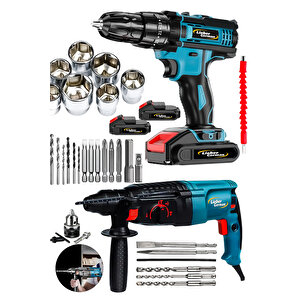 Lieber German Süper 2li 1500 Watt 2.28 Kırıcı Delici Matkap & 2x Akülü Şarjlı Vidalama Matkap 30 Pcs Set