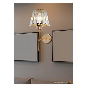 Modern Kristal Taşlı Kablosuz Tak Çalıştır Pilli Aplik Gold Sarı