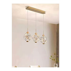 Modern Led Sarkıt Avize French Gold Kristal Taşlar Şık Görsellilk Katar 3 Lü