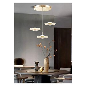Modern Lotus Sarkıt Avize 3 Lü Sarkıt Avize French Gold Sarı Power Led Avize Warm White Gün Işığı