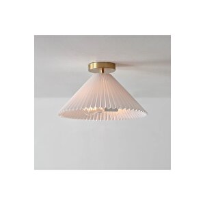 Modern Tasarım Umbrella Plafonyer Tavan Avize Krem Kumaş Abajur Eskitme Gold Sarı