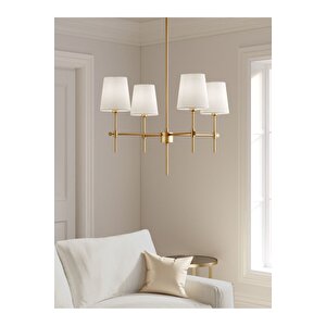 Modern Tasarım Krem Abajur 4 Kollu Avize Eskitme Gold Salon Oturma Odası Avizesi