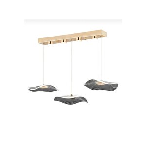 Modern Lotus 3 Lü Yemek Masası Sıralı Sarkıt Avize French Gold Sarı Power Led Avize Warm White