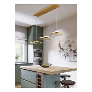 Modern Lotus 3 Lü Yemek Masası Sıralı Sarkıt Avize French Gold Sarı Power Led Avize Warm White