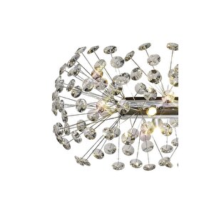 Luxury Collection Modern Tasarım Kristal Taşlı Sarkıt Avize Elips Yemek Masası Krom Gümüş
