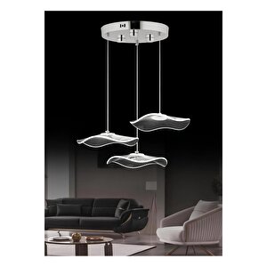 Modern Tasarım Jellyfish 3 Renk Kademeli Işık Üçlü Sarkıt Led Avize Krom Gümüş Gövde