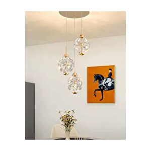 Modern Led Sarkıt Avize French Gold Kristal Taşlar Şık Görsellilk Katar 3 Lü