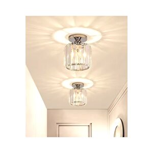 Modern Crystal Lüks Kristal Taşlı Plafonyer Tavan Avize Gümüş Krom