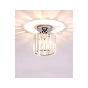 Modern Crystal Lüks Kristal Taşlı Plafonyer Tavan Avize Gümüş Krom