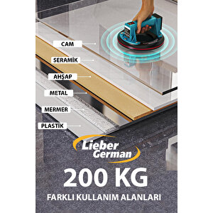 Lieber German 2x Akülü 200 Kg Kapasiteli Dijital Ekranlı Çift Motorlu Cam Vantuzu Yuvarlak