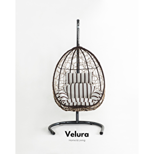 Deco Bahçe Salıncağı - Swing Açık Kahve Rattan Zebra Minder