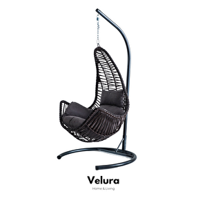 Zen Bahçe Salıncağı - Kahve Rattan Gri Minder